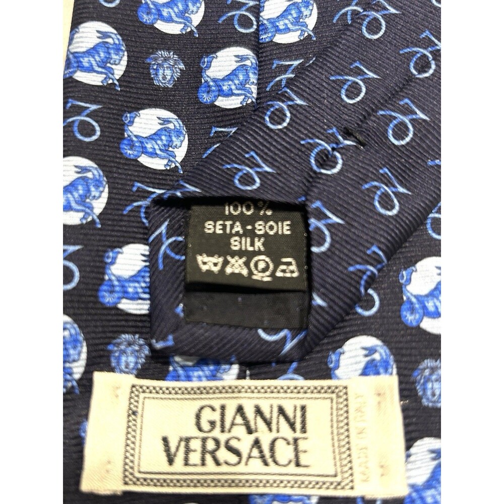 Authentic Gianni Versace Capricorn Luxury Neck Tie 100% Silk Made In Italy Blue - Picture 4 of 5